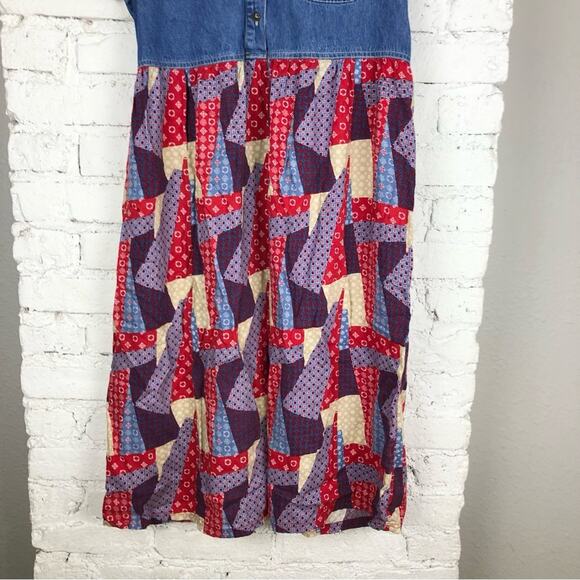 Vintage 90’s Denim Patchwork Quilt Maxi Dress - Picture 4 of 6